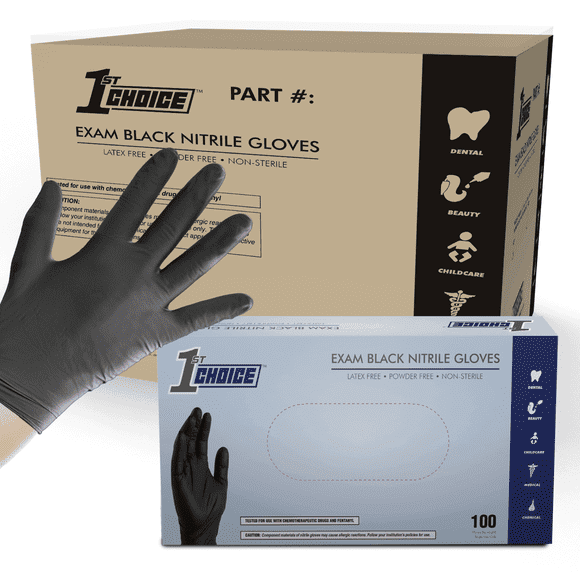 1st Choice Black Nitrile Exam Gloves, Size Medium, 1000 Count, Light-Duty