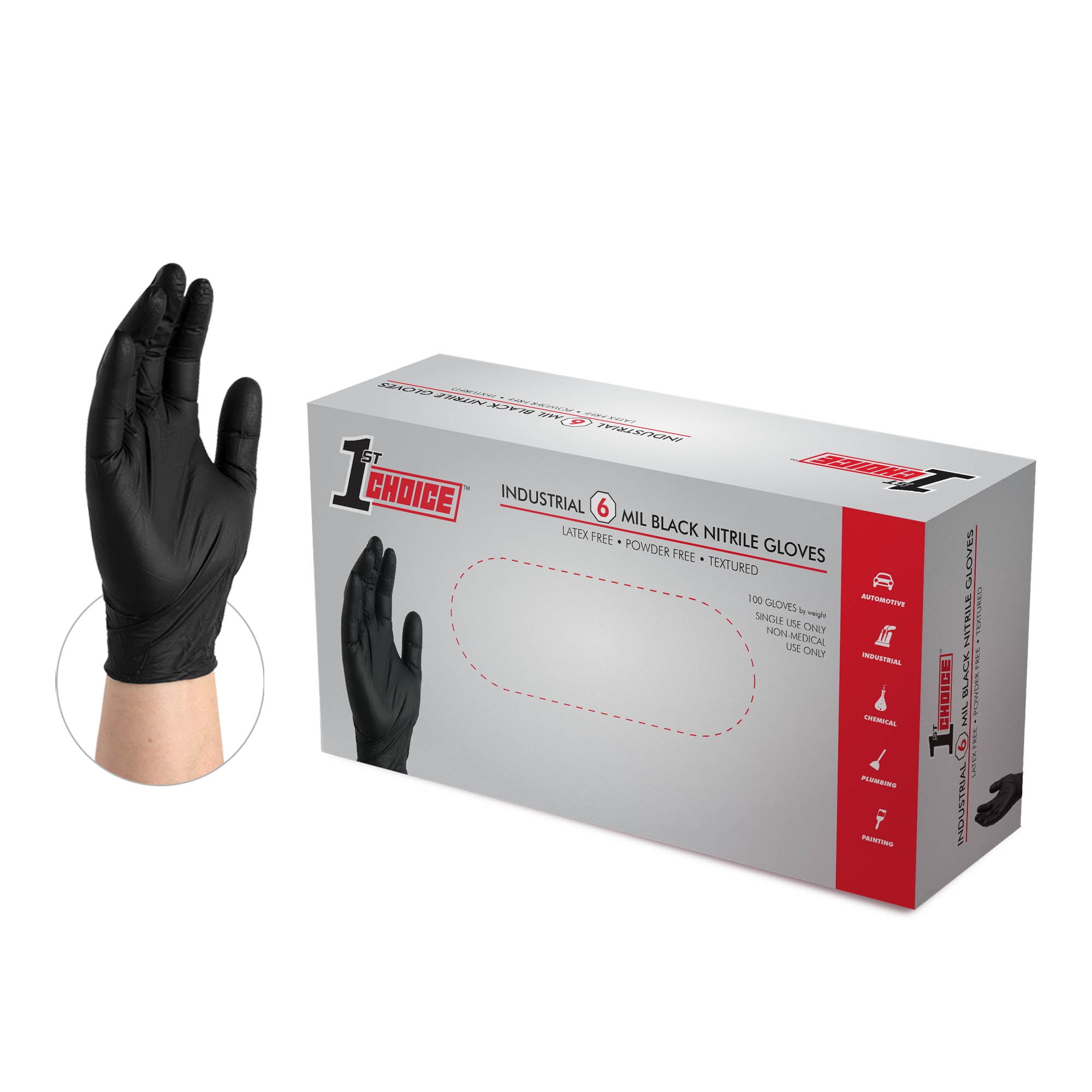 1st Choice Black Nitrile Industrial Disposable Gloves 6 Mil, Large 100