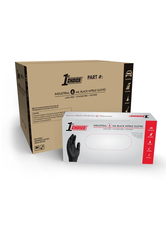 1st Choice Black Nitrile Industrial Disposable Gloves 6 Mil Medium 1000