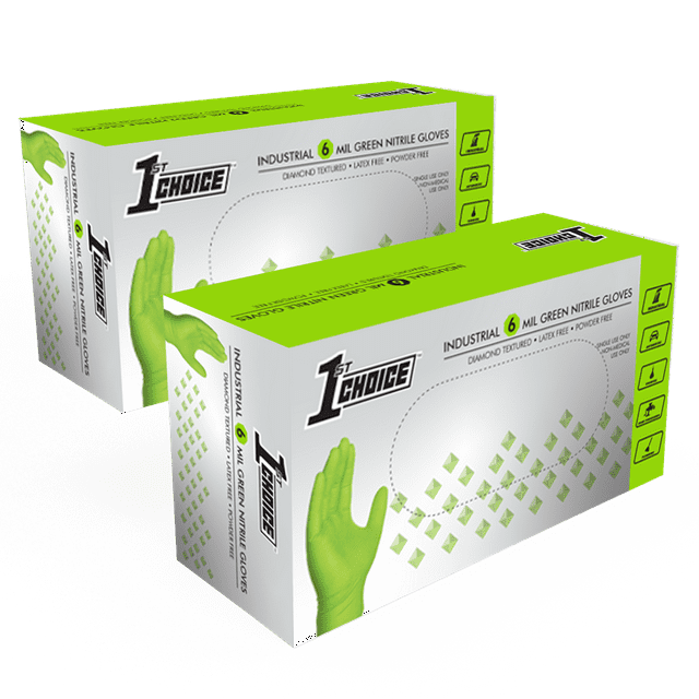 1st Choice Green Disposable Nitrile Gloves Size XX-Large 200 Count, Diamond Grip