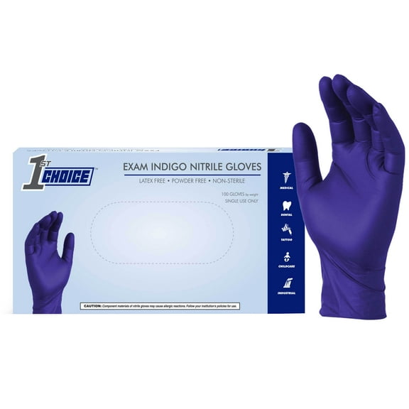 1st Choice Indigo Nitrile Exam Gloves, Size Large, 100 Count, Light-Duty