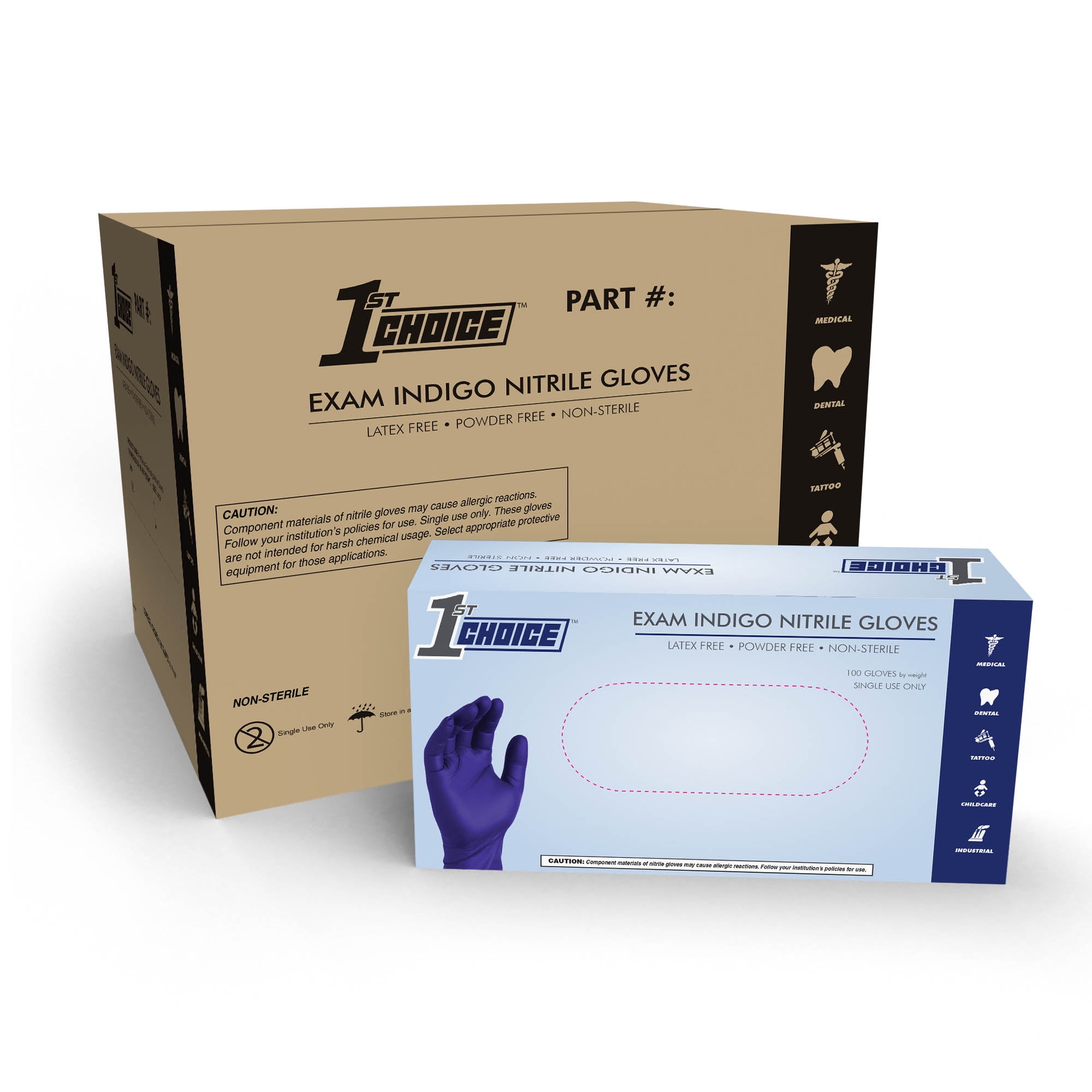 1st Choice Indigo Nitrile Exam Gloves, Size Large, 1000 Count, Light-Duty