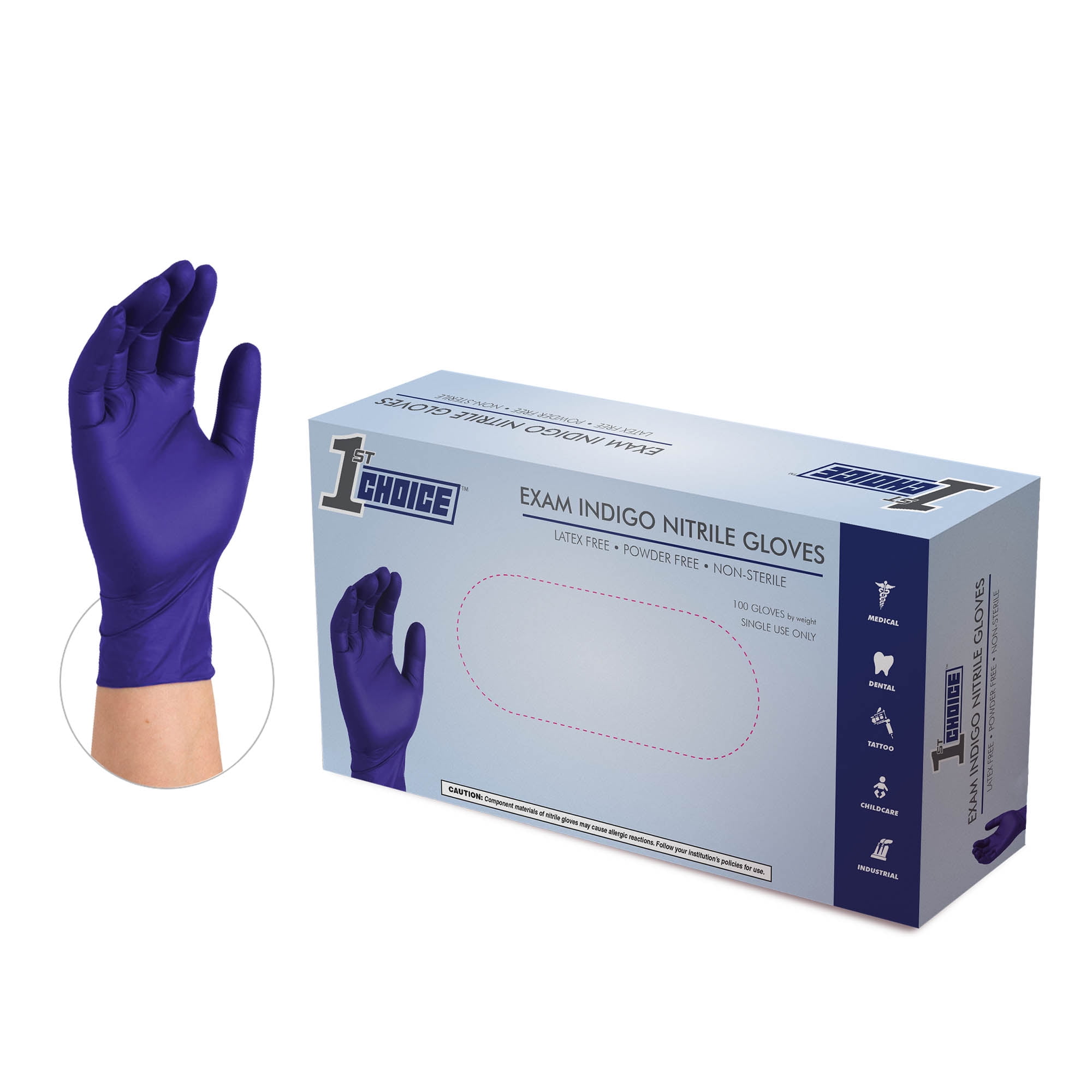 1st Choice Indigo Nitrile Disposable Exam Gloves, 3 Mil, X-Large, 100