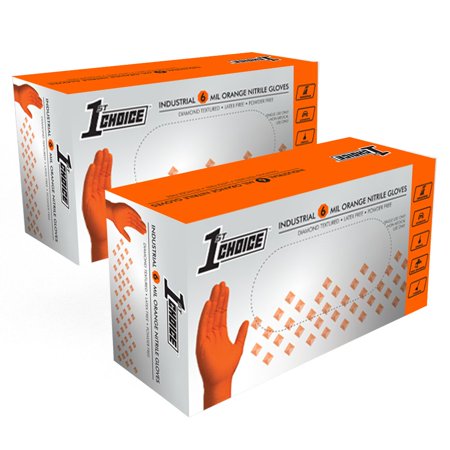 1st Choice Orange Disposable Nitrile Gloves Size Medium, 200 Count, Diamond Grip