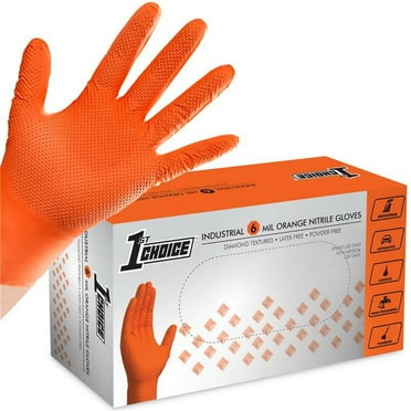 1st Choice Orange Disposable Nitrile Gloves Size XX-Large 100 Count Diamond Grip