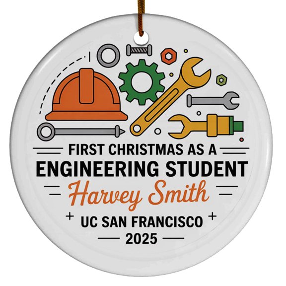 1st Christmas As Engineering Student Ornament - Future Engineer Gift, Custom Name Text Freshman Christmas Ornament, Circle Christmas Ornament, Ornament Christmas Gift
