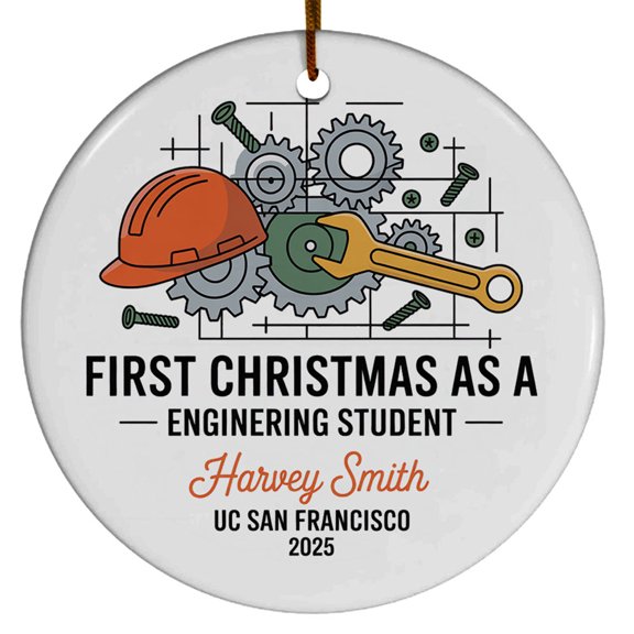 1st Christmas As Engineering Student Ornament - Future Engineer Gift, Custom Name Text Freshman Christmas Ornament, Circle Christmas Ornament, Ornament Christmas Gift