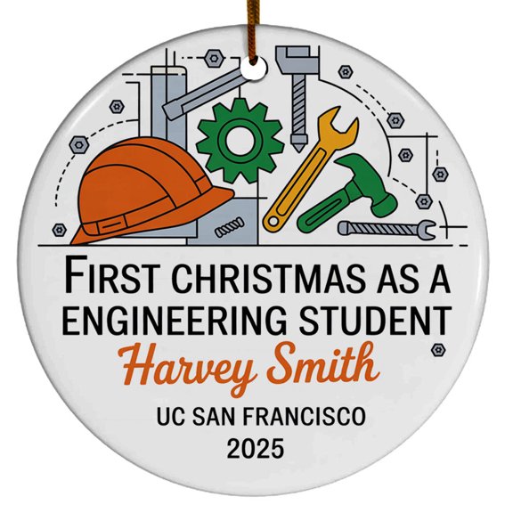 1st Christmas As Engineering Student Ornament - Future Engineer Gift, Custom Name Text Freshman Christmas Ornament, Circle Christmas Ornament, Ornament Gift
