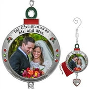 1st Christmas as Mr. and Mrs. 2024 - Red & Green Enameled & Jeweled Photo Ornament - First Xmas Married - Gift/Storage Bag Included