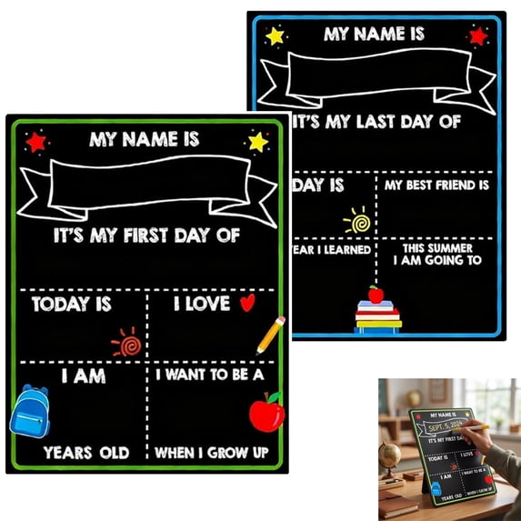 1st Day of School Sign Double Sided Wooden First and Last Day of School Sign Reusable First Day of School Chalkboard Back to School Sign First Day of Kindergarten Sign for Kids,A