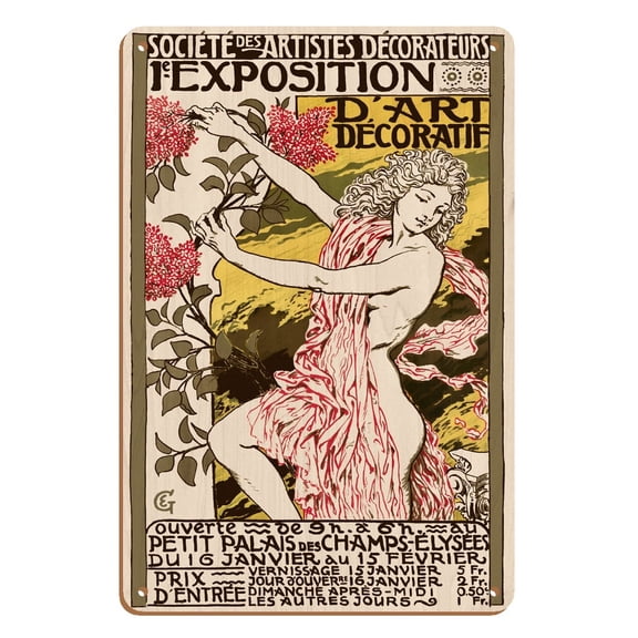 1st Exhibition of Decorative Art - Art Nouvelle Poster at Champs Elysees Little Palace - Vintage Advertising Poster by Eugène Samuel Grasset c.1894 - 8 x 12 inch Vintage Wood Art Sign