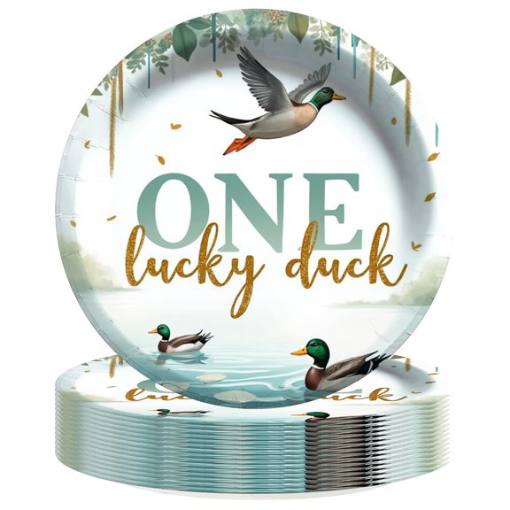 1st First One Lucky Duck Paper Plates Birthday Party Supplies Decorations 16pcs Tableware Disposable Dinnerware