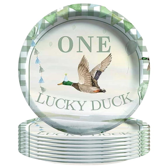1st First One Lucky Duck Plates Birthday Decorations Party Supplies Tableware Disposable Dinnerware 8pcs