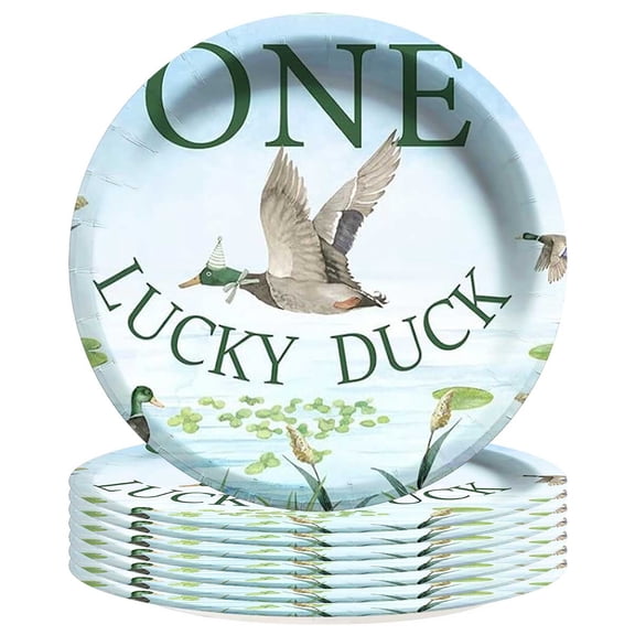 1st First One Lucky Duck Plates Party Supplies Birthday Decorations Tableware Disposable Dinnerware 8pcs