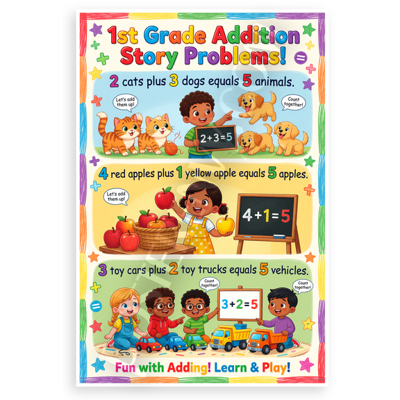 1st Grade Addition Story Problems Educational 12x18 US Made Poster