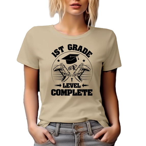 1st Grade Level Complete, School Student Graduation, Tan T-Shirt, Medium