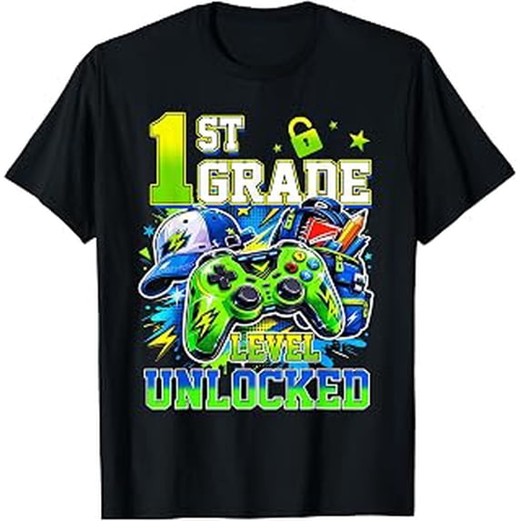 1st Grade Level Unlocked, Video Gamer, Back to School, Gaming Theme, Short Sleeve T-Shirt