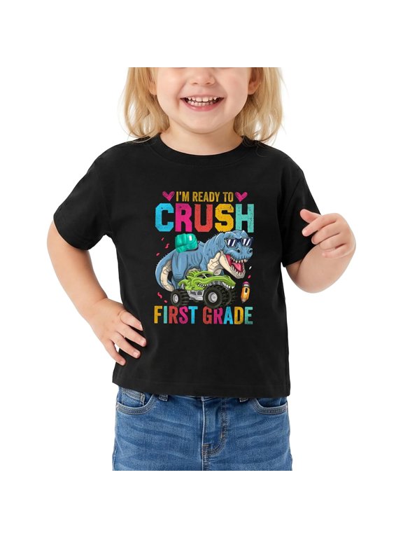 1st Grade T-Shirt for Kids First Day of School 1st Grade Shirt Funny Short Sleeve Boys Grils Tee Cotton 6-9T Kids T-Shirt, 180gsm, 100% Cotton