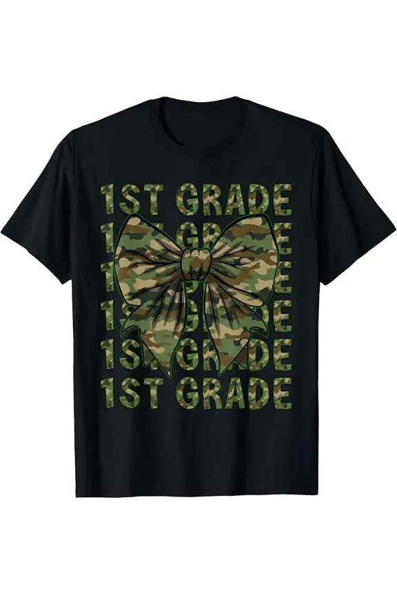 1st Grade Teacher Student Camo Bow Back To School Class Unisex T-Shirt, up to Size 5XL