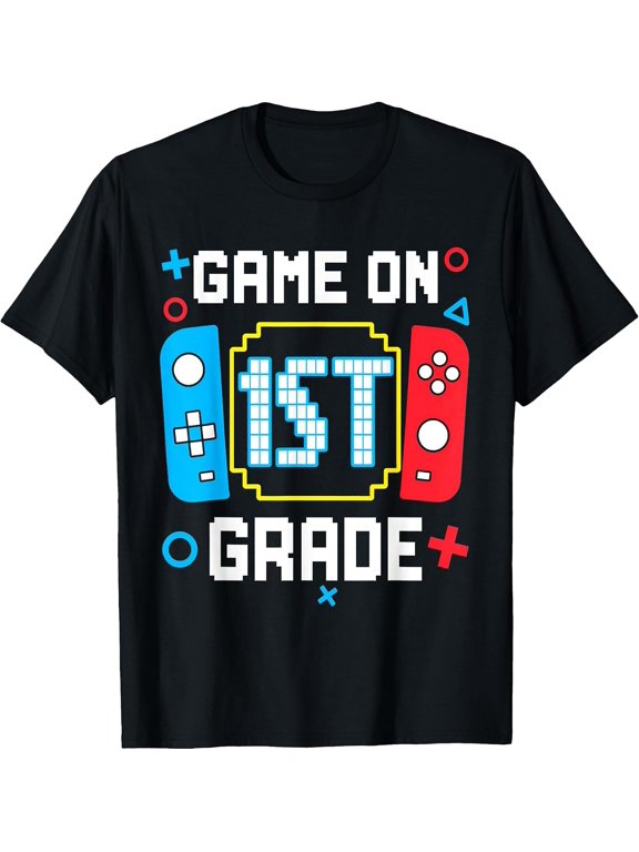 1st Grade for Boys Back to School First Day of First Grade T-Shirt boy girls Kids T-Shirt, 180gsm, 100% Cotton