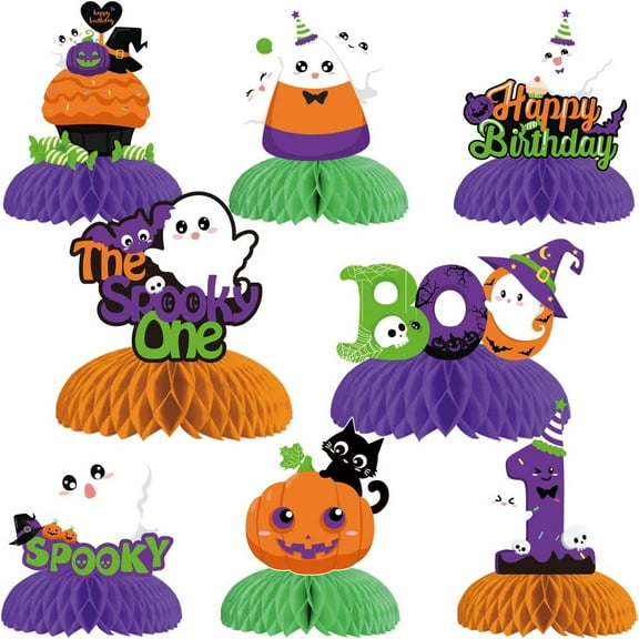 1st Halloween Birthday Centerpieces the Spooky One Birthday Decorations for Girl Boy Halloween Honeycomb Centerpieces Orange Purple Green First Birthday Table Topper Party Favor Supplies