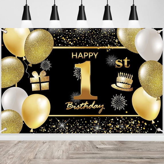 1st Happy Birthday Banner - Large 3.77x5.9 Ft Backdrop Decor For Men's Birthday Party