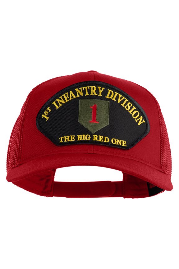 1st Infantry Division The Big Red One Patched Solid Cotton Twill Mesh Prostyle Cap - Red OSFM