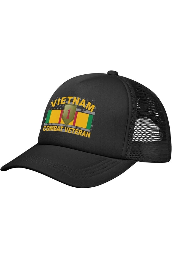 1st Infantry Division Vietnam Veteran Baseball Cap Adjustable Casual Mesh Hats Duck Tongue Hat for Men Women16 Black