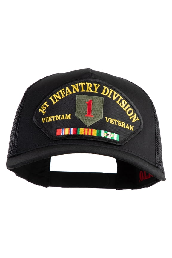 1st Infantry Division Vietnam Veteran Patched Solid Cotton Twill 5 panel Mesh Back Cap - Black OSFM