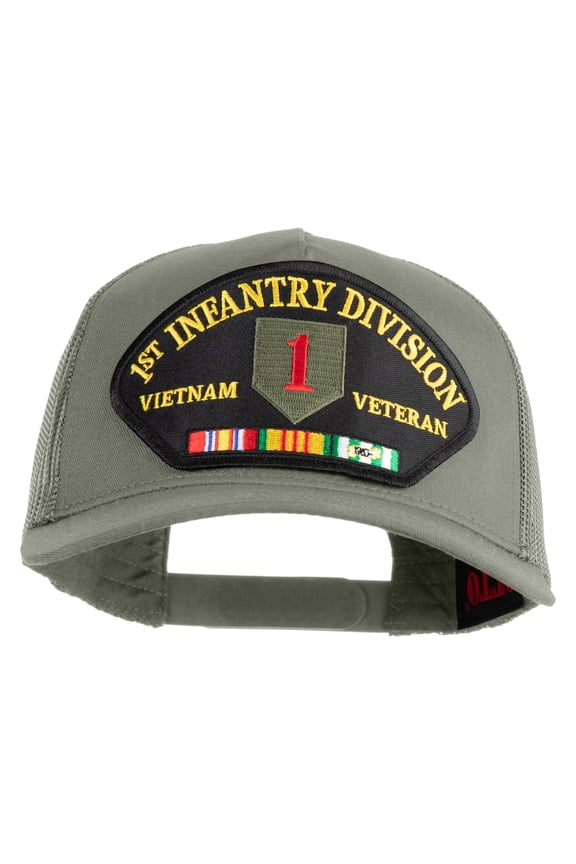 1st Infantry Division Vietnam Veteran Patched Solid Cotton Twill 5 panel Mesh Back Cap - Grey OSFM