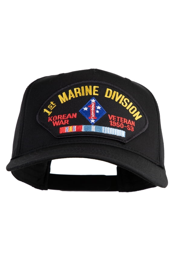 1st Marine Division Korean War Veteran 1950-1953 Patched Solid Cotton Twill 5 Panel Prostyle Snap Cap - Black OSFM