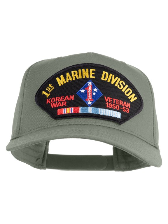 1st Marine Division Korean War Veteran 1950-1953 Patched Solid Cotton Twill 5 Panel Prostyle Snap Cap - Grey OSFM