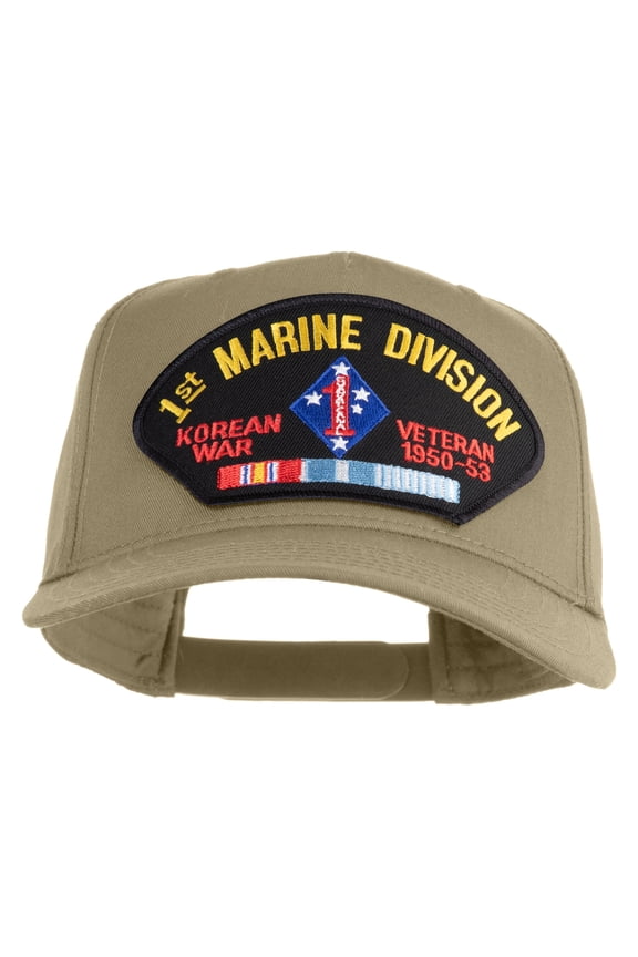 1st Marine Division Korean War Veteran 1950-1953 Patched Solid Cotton Twill 5 Panel Prostyle Snap Cap - Khaki OSFM