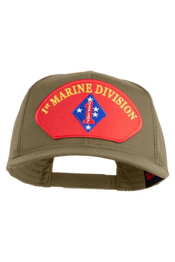 1st Marine Division Patched Solid Cotton Twill Mesh Prostyle Cap - Khaki OSFM
