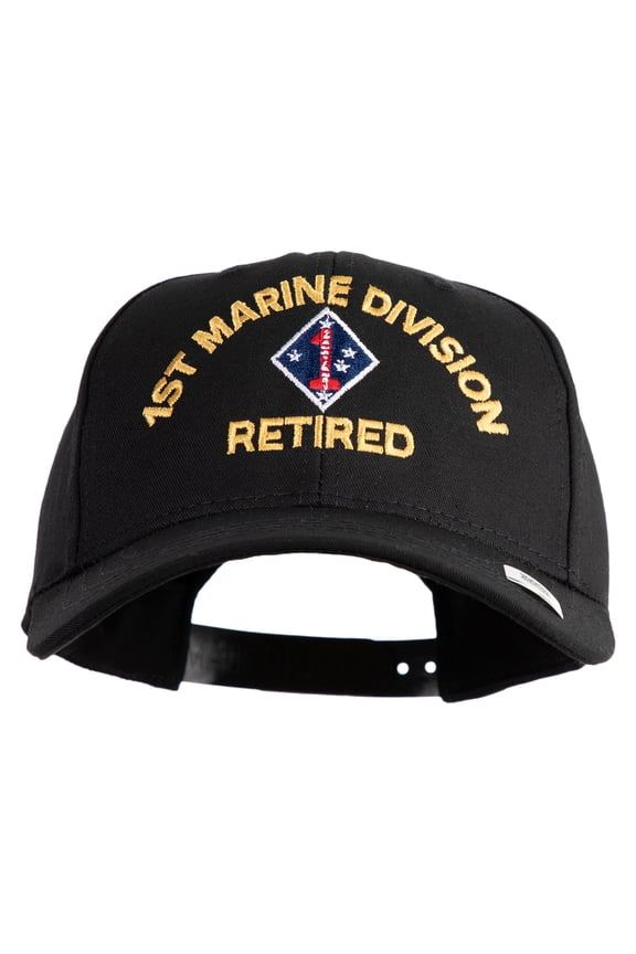 1st Marine Division Retired Embroidered 6 Panel Structured Cotton Twill Cap Made in USA - Black OSFM