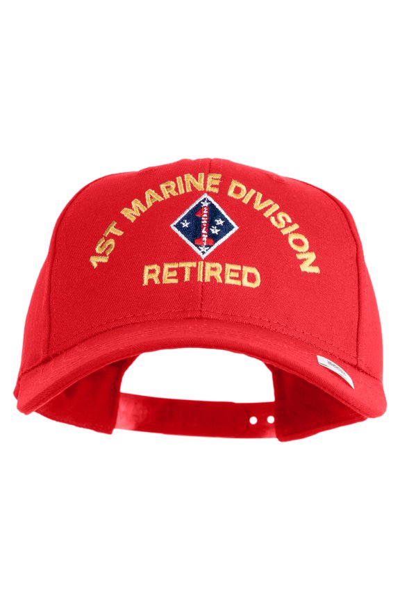 1st Marine Division Retired Embroidered 6 Panel Structured Cotton Twill Cap Made in USA - Red OSFM