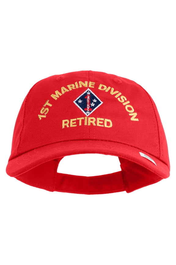 1st Marine Division Retired Embroidered 6 Panel Unstructured Cotton Twill Cap Made in USA - Red OSFM