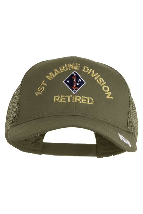 1st Marine Division Retired Embroidered Solid Cotton Twill Mesh Prostyle Cap - Khaki OSFM