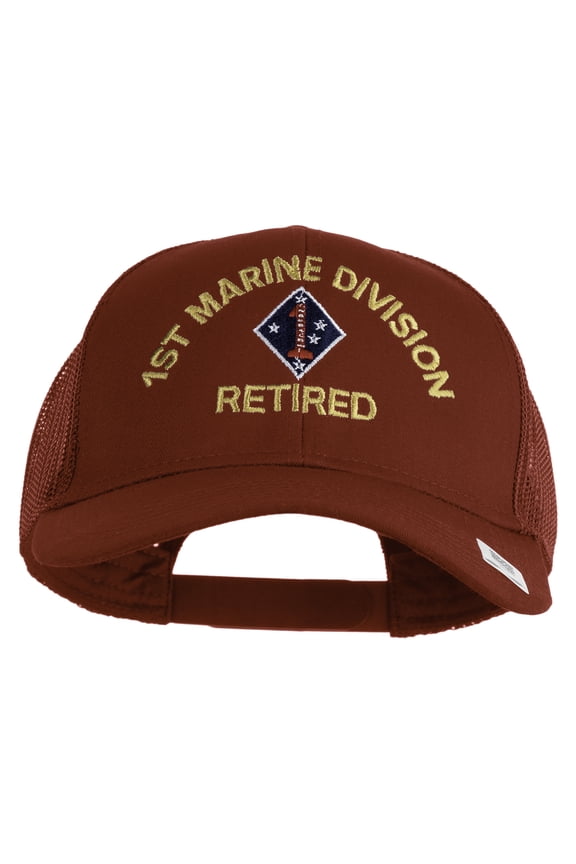 1st Marine Division Retired Embroidered Solid Cotton Twill Mesh Prostyle Cap - Red OSFM