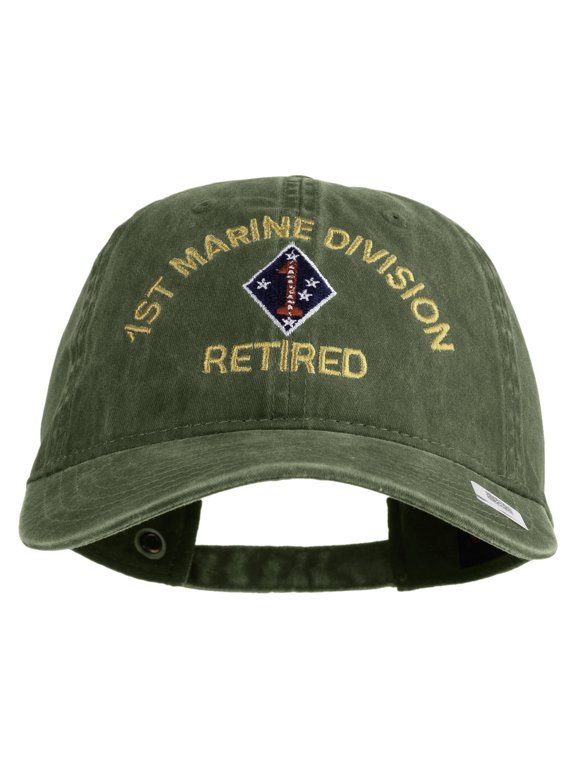 1st Marine Division Retired Embroidered Washed Solid Pigment Dyed Cotton Twill Brass Buckle Cap - Olive OSFM