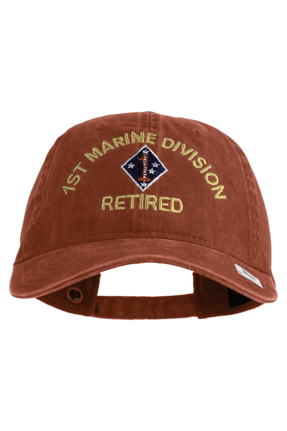 1st Marine Division Retired Embroidered Washed Solid Pigment Dyed Cotton Twill Brass Buckle Cap - Red OSFM