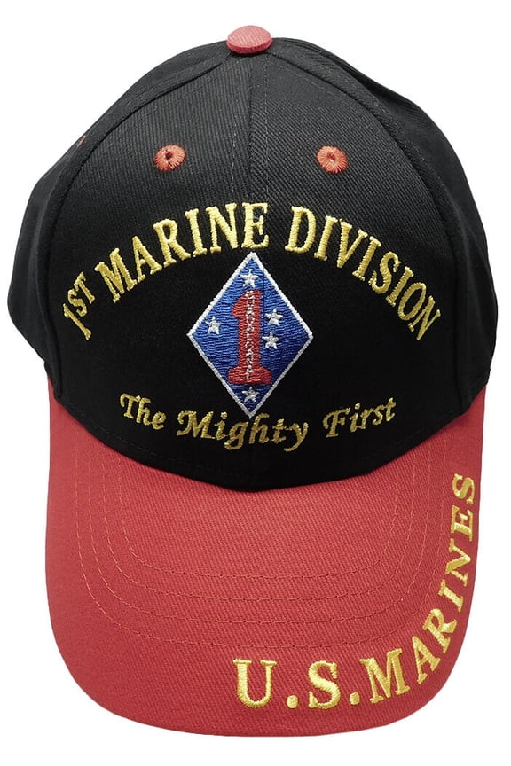1st Marine Division The Mighty Black Red Embroidered Cap Hat Officially Licensed
