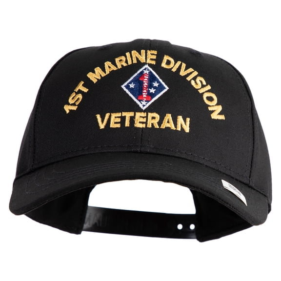 1st Marine Division Veteran Embroidered 6 Panel Structured Cotton Twill Cap Made in USA - Black OSFM