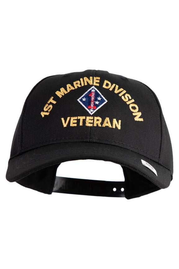 1st Marine Division Veteran Embroidered 6 Panel Structured Cotton Twill Cap Made in USA - Black OSFM