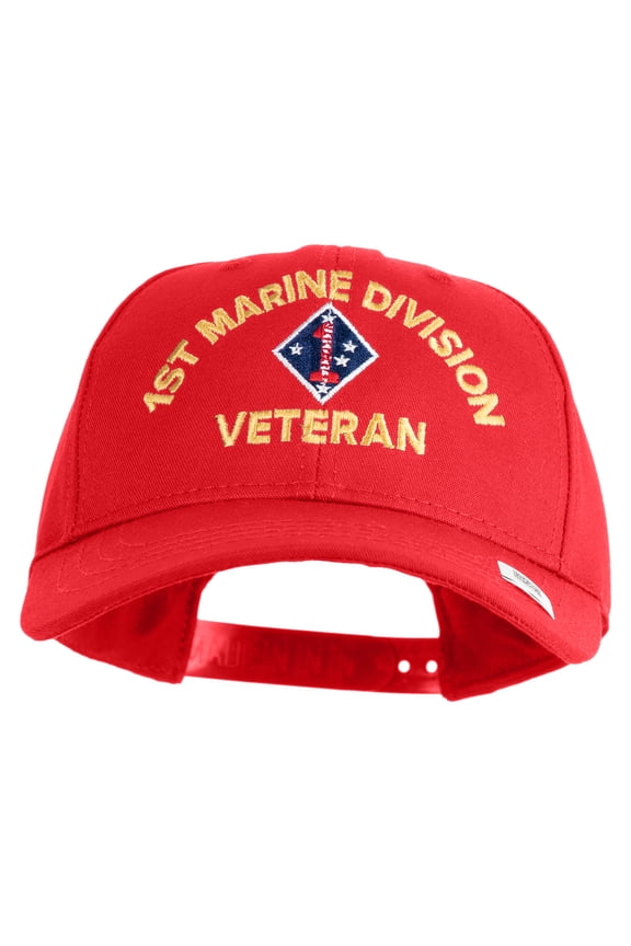 1st Marine Division Veteran Embroidered 6 Panel Structured Cotton Twill Cap Made in USA - Red OSFM
