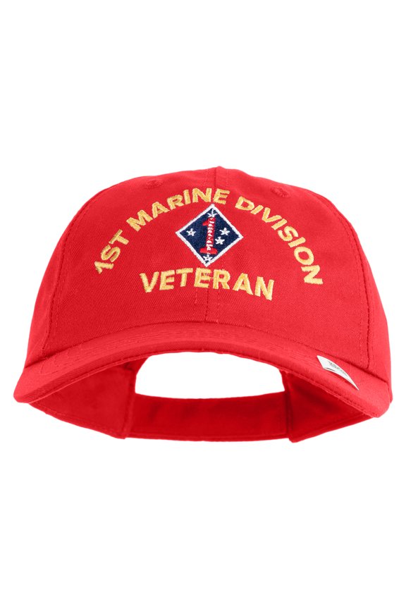1st Marine Division Veteran Embroidered 6 Panel Unstructured Cotton Twill Cap Made in USA - Red OSFM