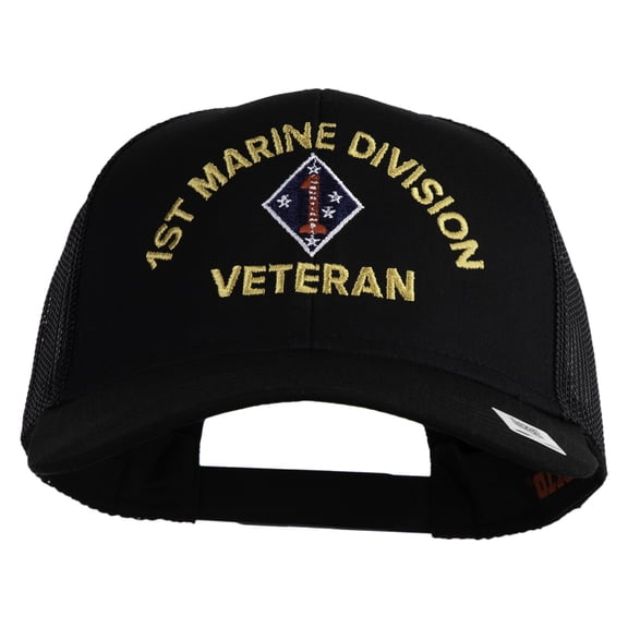 1st Marine Division Veteran Embroidered Solid Cotton Twill Mesh Prostyle Cap - Black OSFM