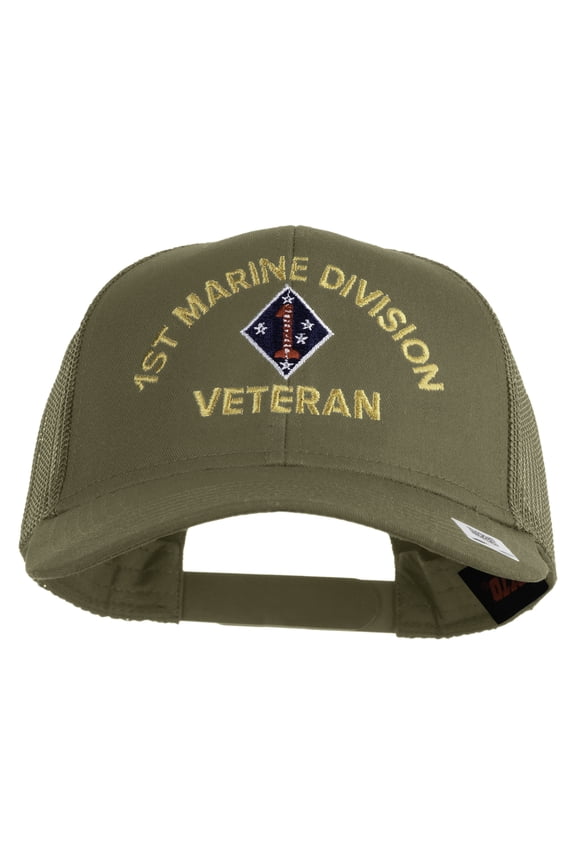 1st Marine Division Veteran Embroidered Solid Cotton Twill Mesh Prostyle Cap - Khaki OSFM