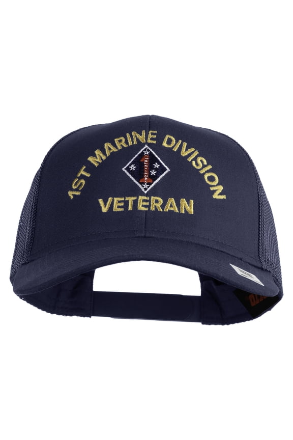 1st Marine Division Veteran Embroidered Solid Cotton Twill Mesh Prostyle Cap - Navy OSFM