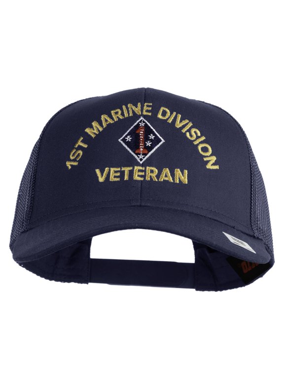 1st Marine Division Veteran Embroidered Solid Cotton Twill Mesh Prostyle Cap - Navy OSFM